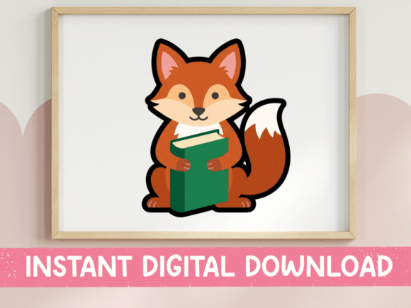 Charming Design: The Cute Fox Reading Book Sticker