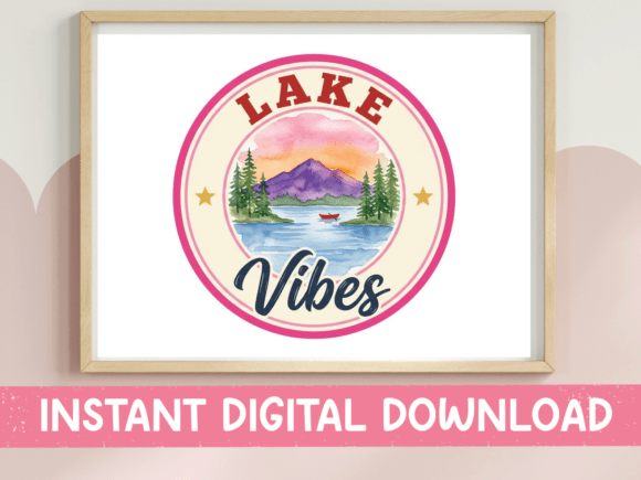 Embrace Lake Season: The Lake Vibes Round Badge Pink Design