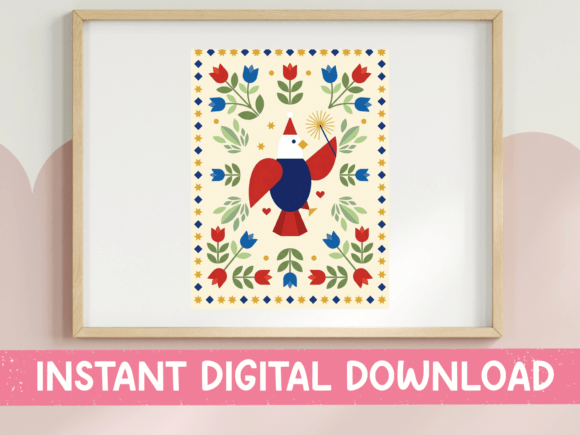 Folk Art Eagle Square Vertical Print: A Collector's Design Asset