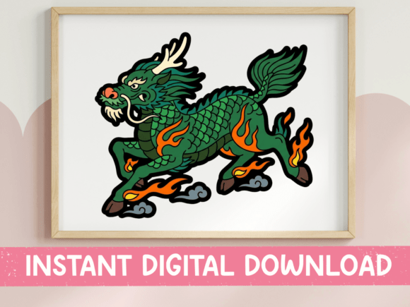 Green Fire Dragon Running Sticker Design