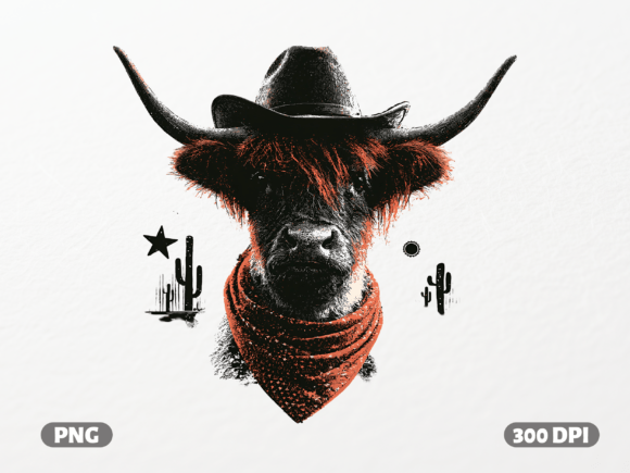 Highland Cow Cowboy PNG: Western Charm for Your Projects