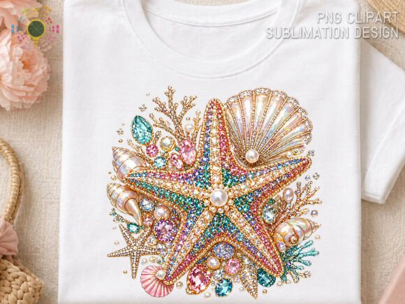 Jeweled Starfish Seashell Beach PNG: Coastal Luxury for Modern Design
