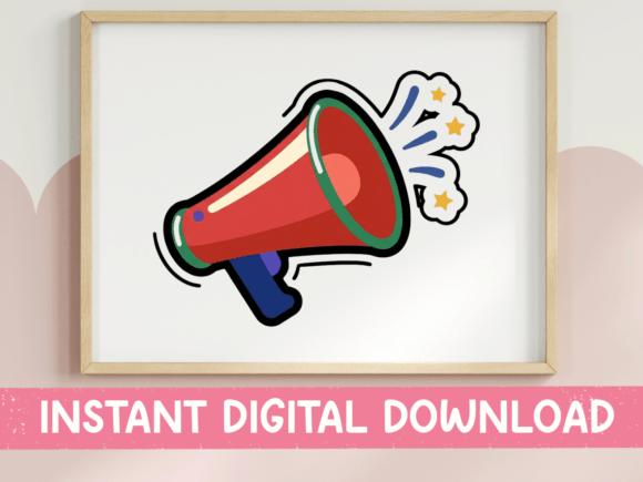 Red Megaphone with Stars Sticker: Command Attention with Bold Visuals