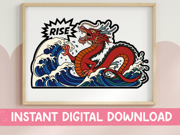 Rise Dragon Wave: Bold Tattoo Sticker Art for Impactful Design
