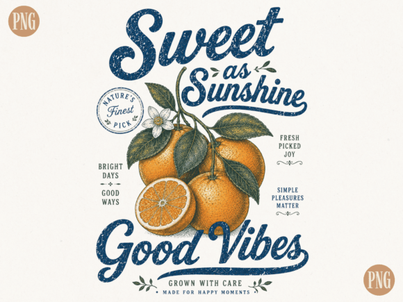 Sweet As Sunshine Good Vibes PNG: Retro Citrus Design