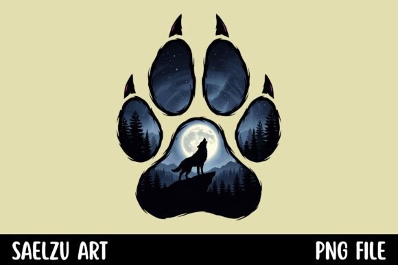 Wolf Paw Print Howling Moon Forest: A Design Asset for Wilderness Brands